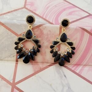 Black rhinestone, crystal earrings,  costume jewelry